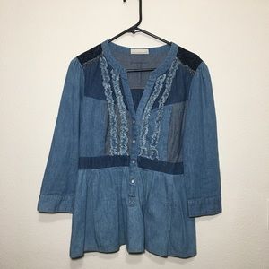 Odd Molly Uncorporated Denim Western Button Lace Accent Snatched Waist Anthro